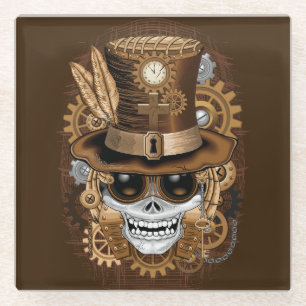 Posavasos De Vidrio Skull Steampunk Voodoo Retro Machine