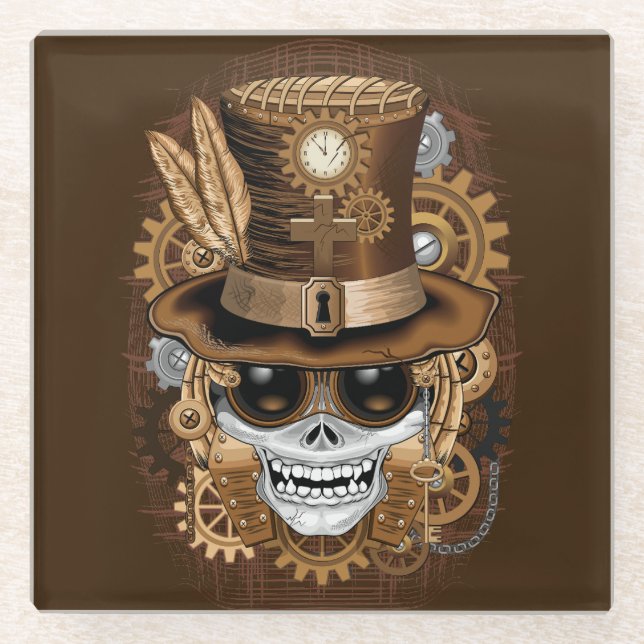 Posavasos De Vidrio Skull Steampunk Voodoo Retro Machine (Anverso)