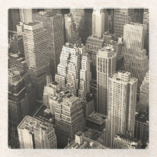 Posavasos De Vidrio Skyline de Manhattan, aéreo blanco y negro.