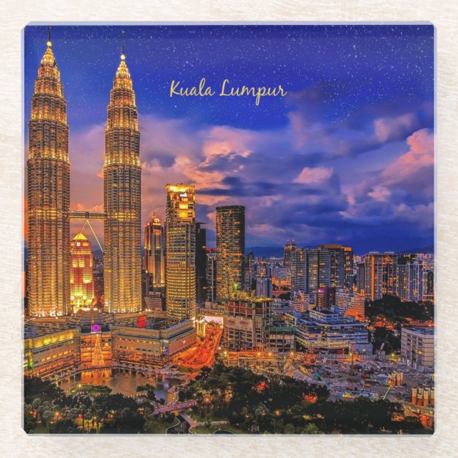 Posavasos De Vidrio Skyline Kuala Lumpur de noche (Anverso)
