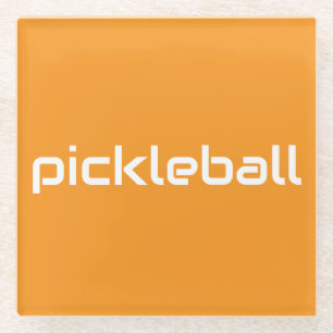 Posavasos De Vidrio Sleek White PICKLEBALL Textos Sobre Tangerina Bril