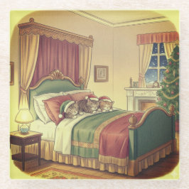Posavasos De Vidrio Sleeping Christmas Cats Glass Coaster