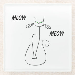 Posavasos De Vidrio Slinky Black Cat Meow Meow Personalizado Textos Oj