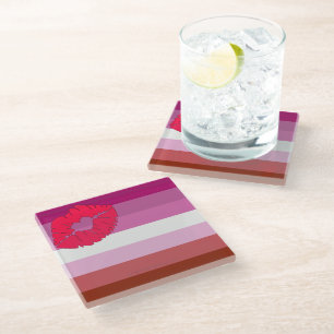 Posavasos De Vidrio SlipperyJoe lápiz labial bandera de orgullo lésbic