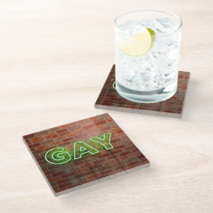 Posavasos De Vidrio SlipperyJoe signo de neón gay brillante vivo