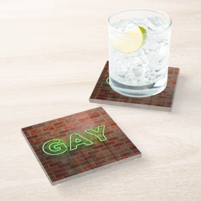 Posavasos De Vidrio SlipperyJoe signo de neón gay brillante vivo (Angular)