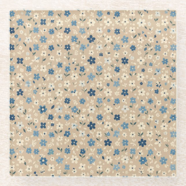 Posavasos De Vidrio Small blue and white floral pattern (Anverso)