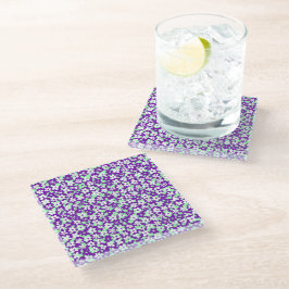 Posavasos De Vidrio Small Floral Pattern Mint and Purple