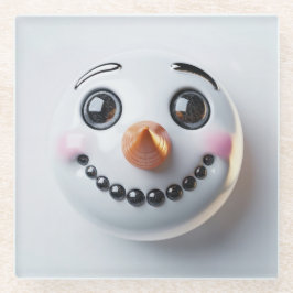Posavasos De Vidrio Smiling Snowman Face Square