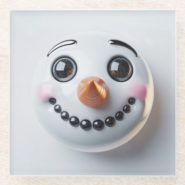 Posavasos De Vidrio Smiling Snowman Face Square  (Anverso)