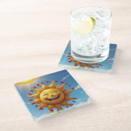 Posavasos De Vidrio "Smiling Sun Coasters – Difunde Alegría con Eve