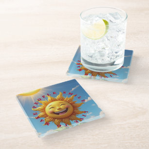 Posavasos De Vidrio "Smiling Sun Coasters – Difunde Alegría con Eve