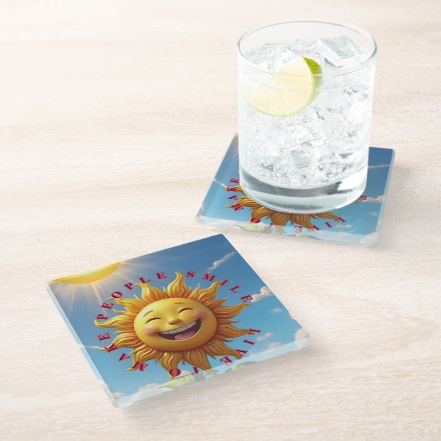 Posavasos De Vidrio "Smiling Sun Coasters – Spread Joy with Eve (Angular)