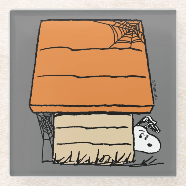 Posavasos De Vidrio Snoopy Halloween Spider Web Doghouse (Anverso)