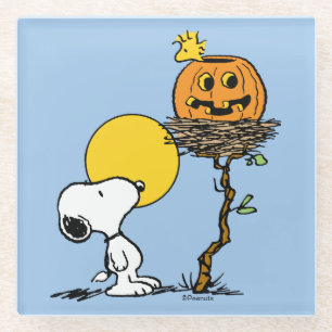 Posavasos De Vidrio Snoopy & Woodstock Nest con Jack O' Lantern