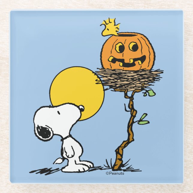 Posavasos De Vidrio Snoopy & Woodstock Nest con Jack O' Lantern (Anverso)
