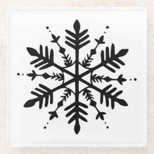 Posavasos De Vidrio Snowflake gráfico minimalista en blanco y negro