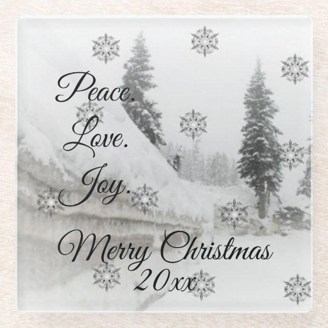 Posavasos De Vidrio Snowflakes Snowflakes Navidades sketch blanco negr (Anverso)