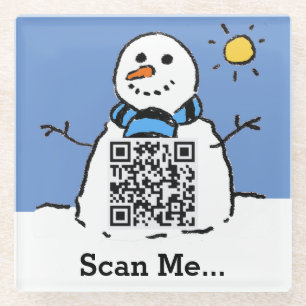 Posavasos De Vidrio Snowman al sol con código QR