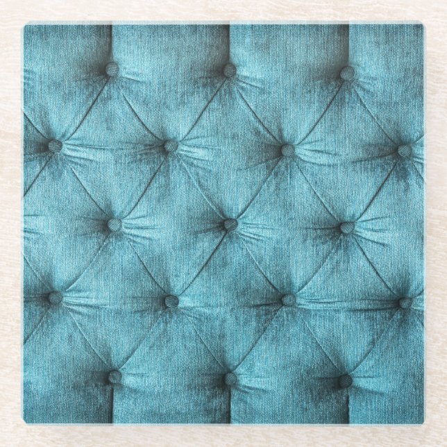 Posavasos De Vidrio Sofá de terciopelo turquesa cerca (Anverso)