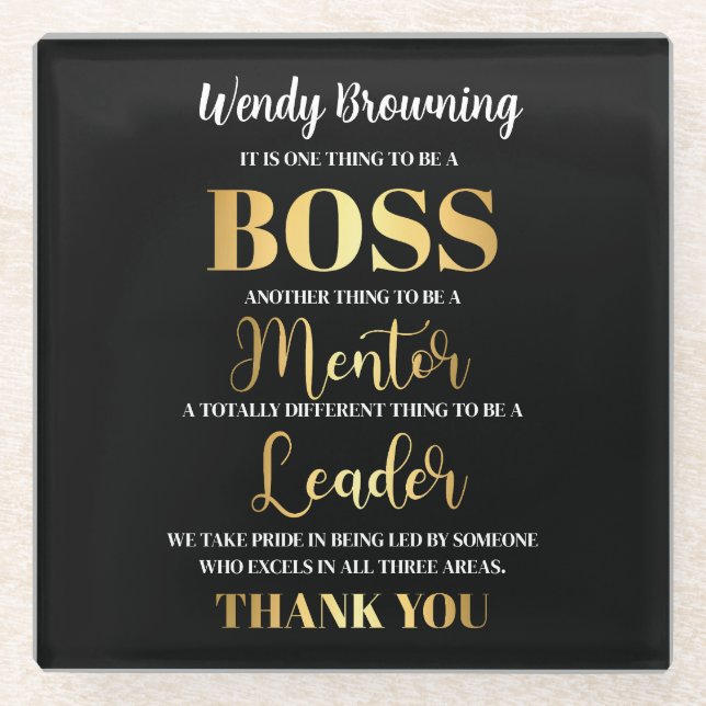 Posavasos De Vidrio Sofisticada apreciación de glold y black Boss (Anverso)