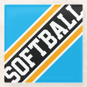 Posavasos De Vidrio SOFTBALL Azure Blue Yellow Black Carreras Stripes