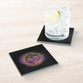 Posavasos De Vidrio Sol celeste púrpura y luna