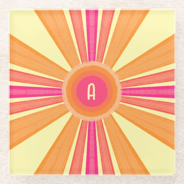 Posavasos De Vidrio Sol Orange y Rosa (Anverso)