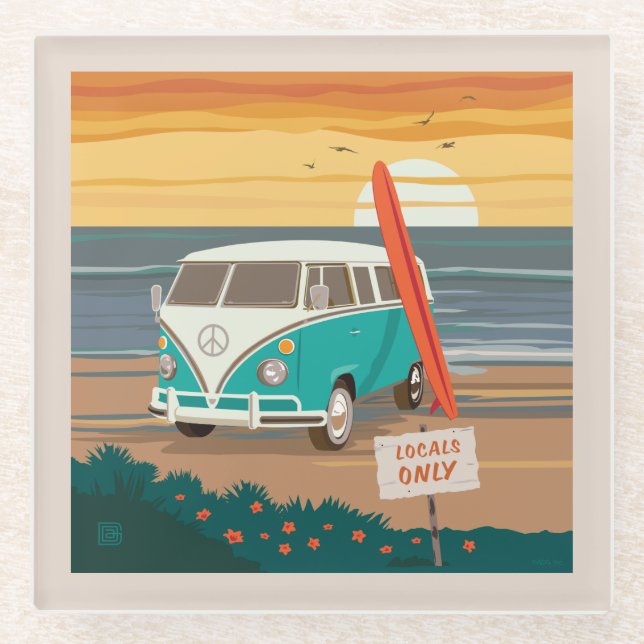 Posavasos De Vidrio Sólo locales | VW Surf Van (Anverso)