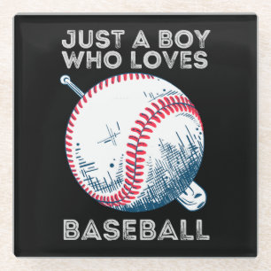 Posavasos De Vidrio Solo un chico que ama el béisbol