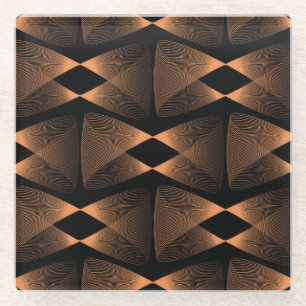 Posavasos De Vidrio Sombras de cobre, mosaico lineal abstracto