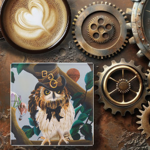Posavasos De Vidrio Sombrero de copa marrón de búho steampunk capricho