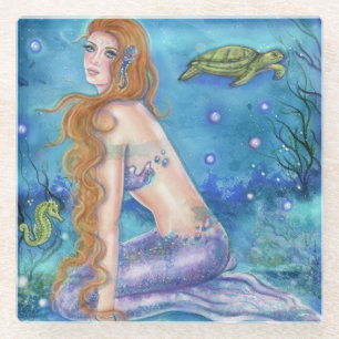 Posavasos De Vidrio Soñando con las mareas aquamarinas de Renee Lavoie