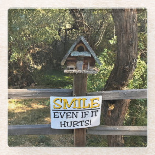 Posavasos De Vidrio Sonríe aunque duele, Rótulo gracioso