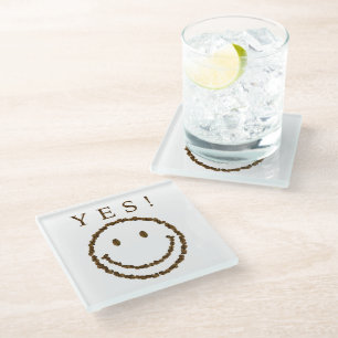 Posavasos De Vidrio Sonríe con granos de café