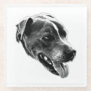 Posavasos De Vidrio Sonriente Pitbull combina la montaña rusa de arte 
