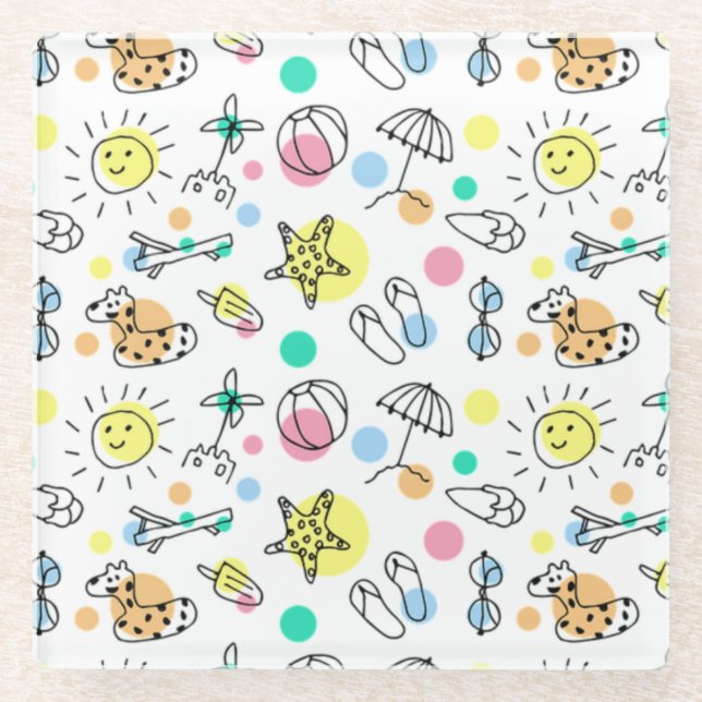 Posavasos De Vidrio Sonriente verano verano divertido (Anverso)