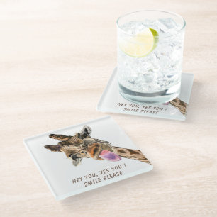 Posavasos De Vidrio Sonrisa divertida de Giraffe Glass Coaster - Texto