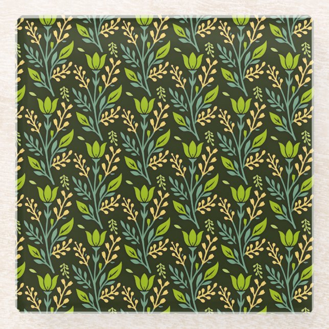Posavasos De Vidrio Sophisticated blue & beige floral pattern design  (Anverso)