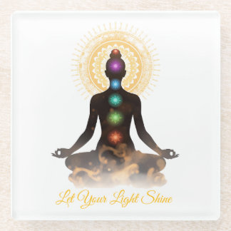 Posavasos De Vidrio Soporte de Silueta de Chakra – Deja que tu Luz Bri
