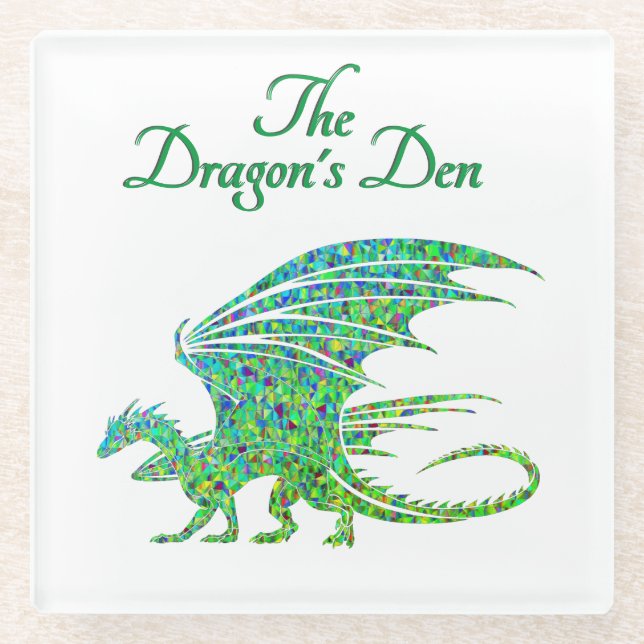 Posavasos De Vidrio Sorprendente Dragón Verde Mosaico Personal (Anverso)