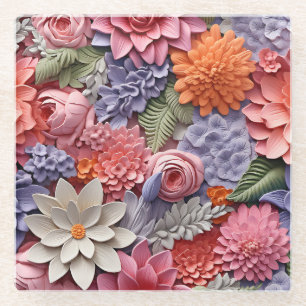 Posavasos De Vidrio Sorprendente patrón 3D Floral Seamless