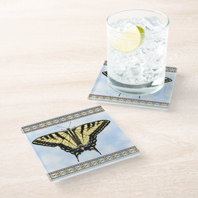 Posavasos De Vidrio Southwest Yellow Swallowtail Butterfly Blue Sky (Angular)