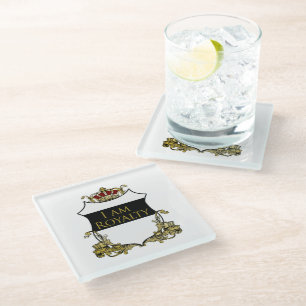Posavasos De Vidrio Soy Realeza Cresta de Corona Negro Oro de Lujo