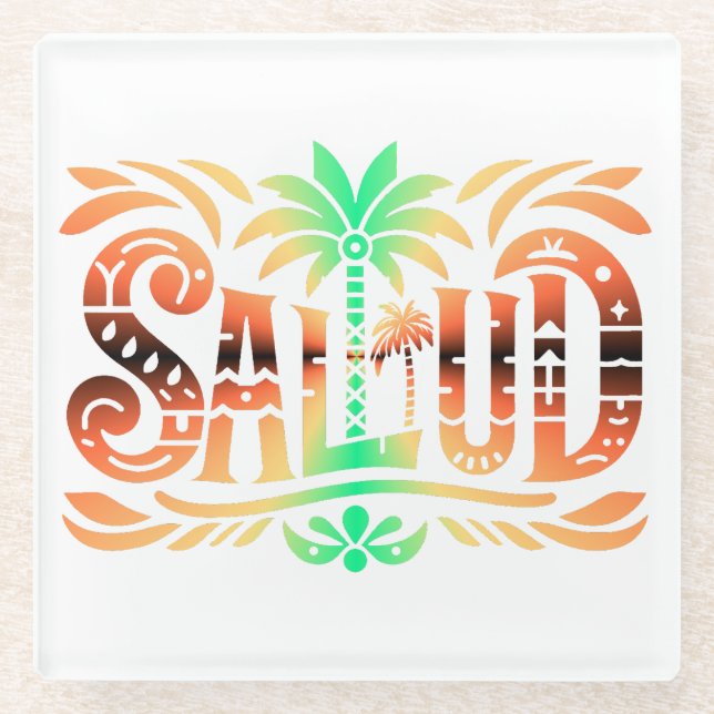 Posavasos De Vidrio Spanien Urlaub und Feier  "SALUD" -  Prost (Anverso)