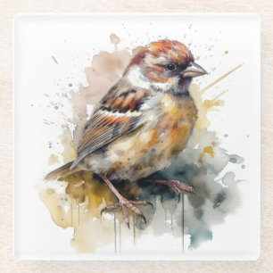 Posavasos De Vidrio Sparrow de acuarela rusa