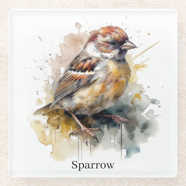 Posavasos De Vidrio Sparrow de acuarela rusa, personalizado (Anverso)