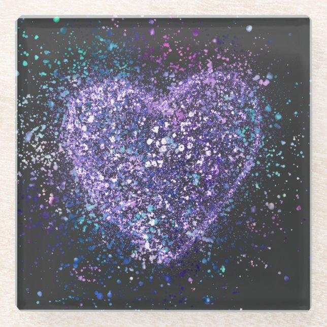 Posavasos De Vidrio Splatter Paint Purple Heart (Anverso)