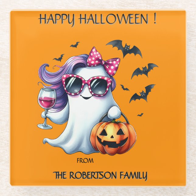 Posavasos De Vidrio Spooky Girly Ghost Halloween  (Anverso)