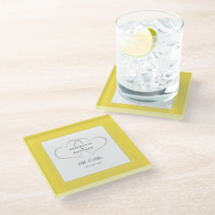 Posavasos De Vidrio Sr & Sra Blanco Amarillo Elegante Boda Chic Corazo
